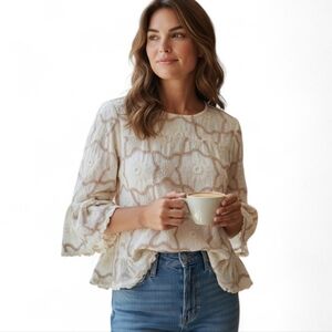 DOLMA Boho Embroidered Cotton Blouse. Size M